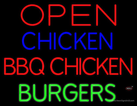 Open Chicken BBQ Chicken Burgers Neon Sign 