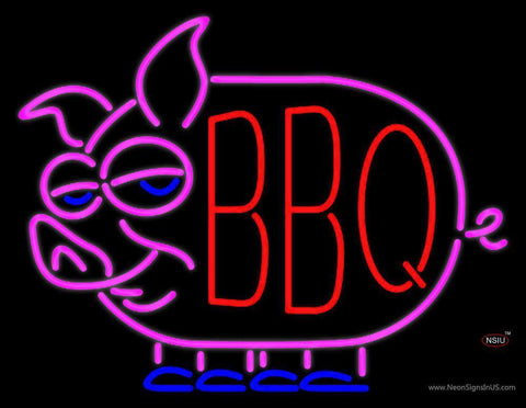 Red BBQ Pink Pig Logo Neon Sign