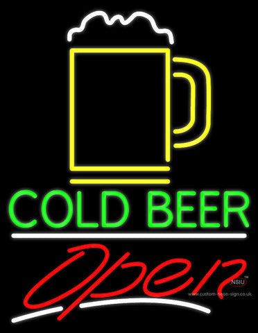 Cold Beer With Yellow Mug Open Neon Sign 
