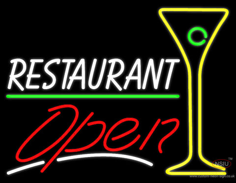 White Restaurant With Martini Glass Open Neon Sign 