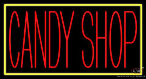 Red Candy Shop With Yellow Border Neon Sign 