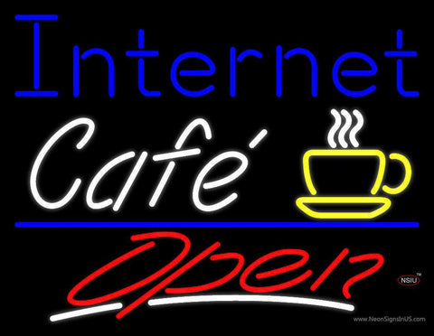 Internet Cafe Open With Coffee Cup Real Neon Glass Tube Neon Sign