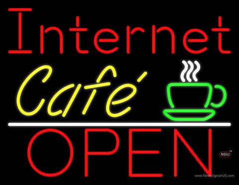 Internet Cafe Open With Coffee Cup Real Neon Glass Tube Neon Sign