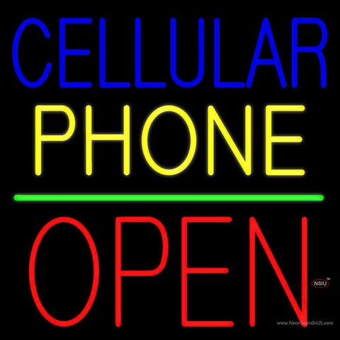 Cellular Phone Block Open Green Line Real Neon Glass Tube Neon Sign