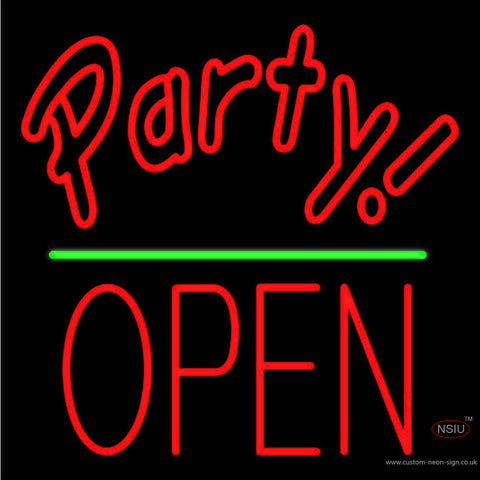 Party Open Block Green Line Neon Sign