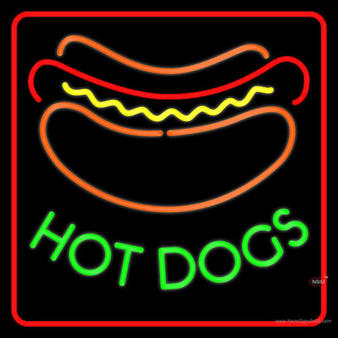 Green Hot Dogs Red Border Real Neon Glass Tube Neon Sign 