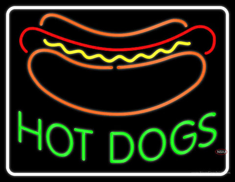 Green Hot Dogs with White Border Real Neon Glass Tube Neon Sign 