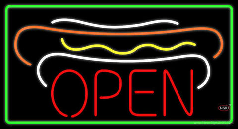 Hot Dogs Open Green Border Real Neon Glass Tube Neon Sign