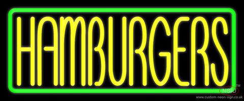 Yellow Humburgers Block Green Border Neon Sign 