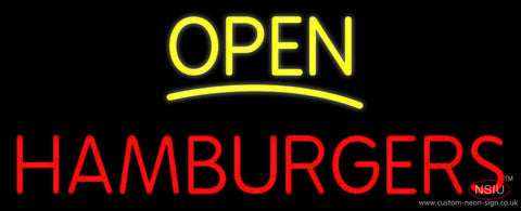 Yellow Open Red Hamburgers Neon Sign 