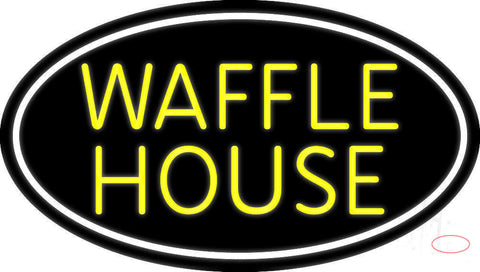 Yellow Waffle House White Oval Neon Sign 