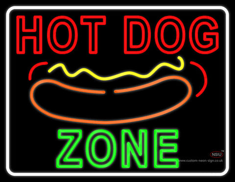 Hot Dog Zone With Border Neon Sign 