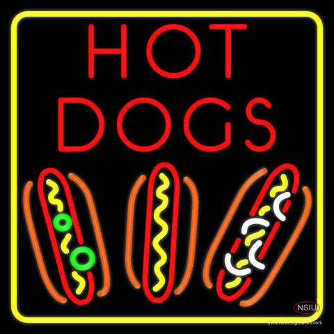 Yellow Border Hot Dogs Real Neon Glass Tube Neon Sign 