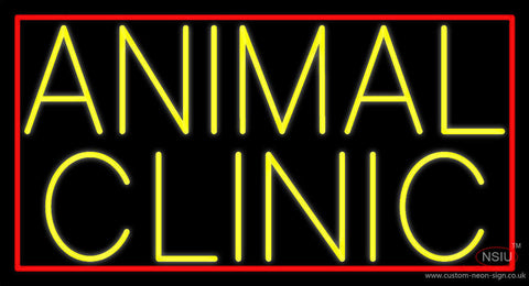 Yellow Animal Clinic Red Border Neon Sign 