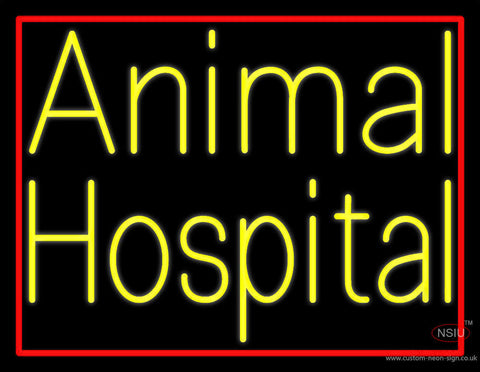 Yellow Animal Hospital Red Border Neon Sign 