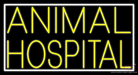 Yellow Animal Hospital White Border Neon Sign 