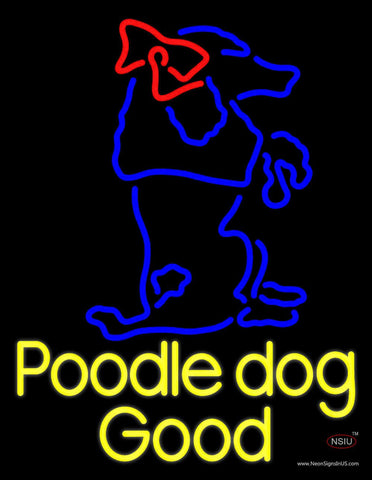 Yellow Poodle Dog Blue Logo Real Neon Glass Tube Neon Sign