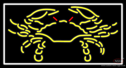 Yellow Crab Logo White Border Neon Sign