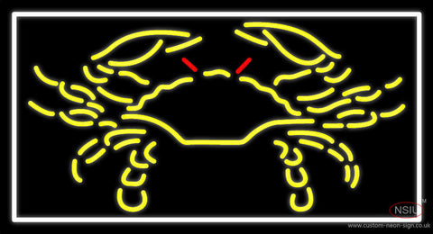 Yellow Crab Logo White Border Neon Sign 