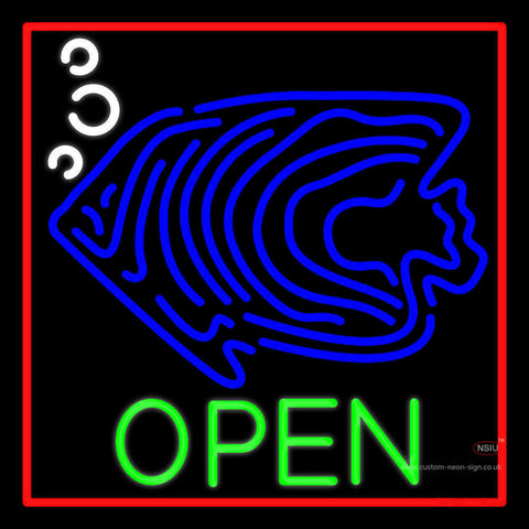 Blue Fish Open Block Neon Sign