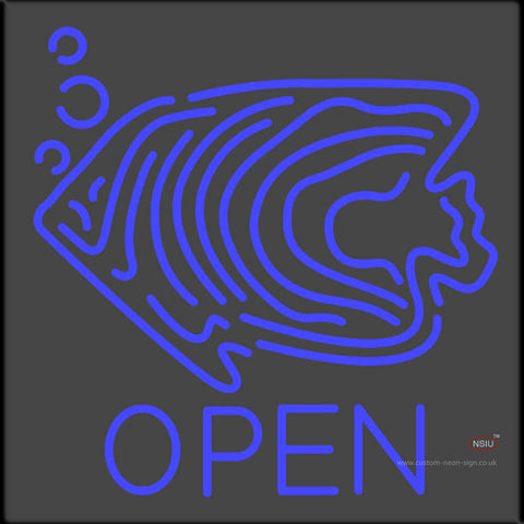 Blue Fish Open Block  Neon Sign 