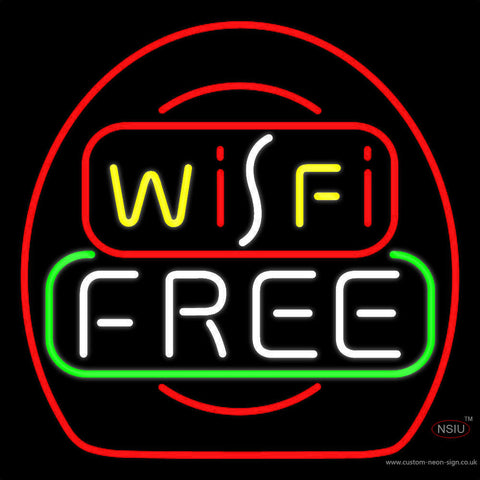 Wifi Free Red Round Border Neon Sign