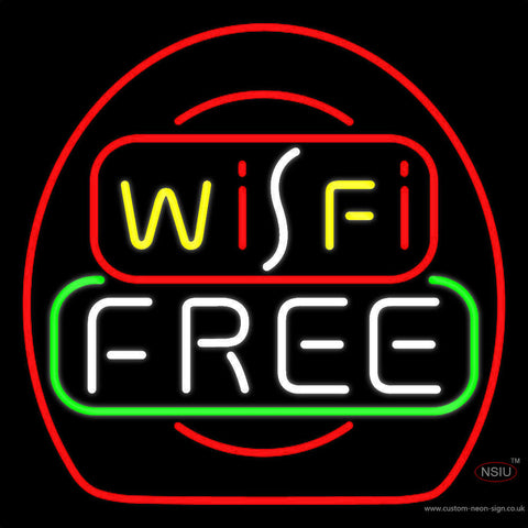 Wifi Free Red Round Border Neon Sign 