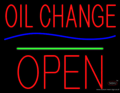 Oil Change Open Block Green Line Neon Sign