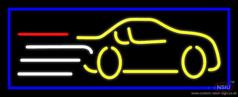 Yellow Car Logo Blue Border Neon Sign 
