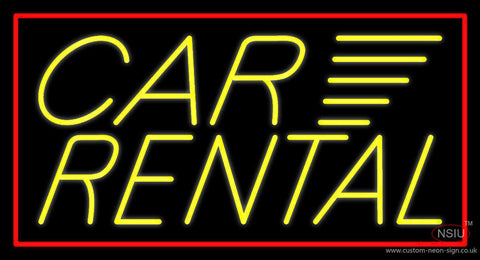 Yellow Car Rental Red Border Neon Sign 