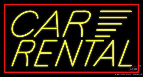 Yellow Car Rental Red Border Neon Sign
