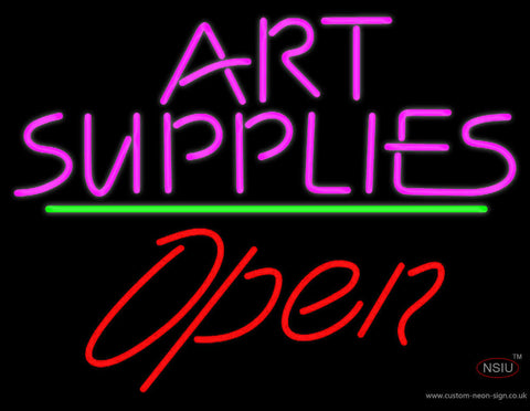 Pink Art Supplies Block With Open  Neon Sign 