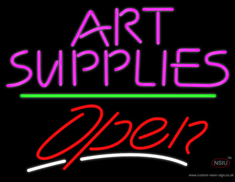 Pink Art Supplies Block With Open  Neon Sign