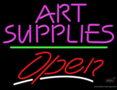 Pink Art Supplies Block With Open  Neon Sign 