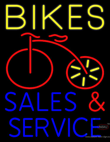 Yellow Bikes Blue Sales And Service Neon Sign 
