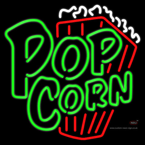 Green Popcorn With Logo Neon Sign