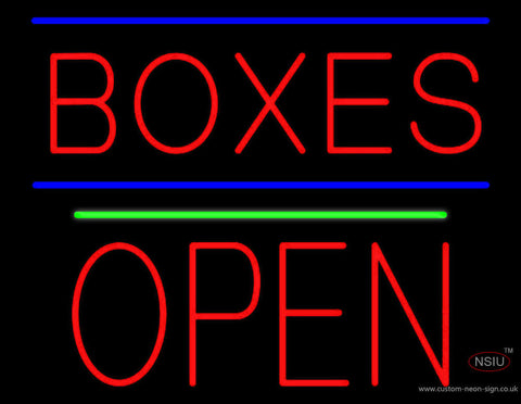 Red Boxes Open Block Green Line Neon Sign 