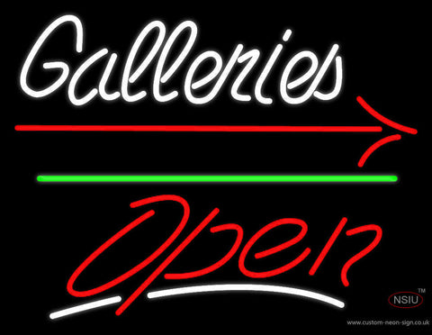 White Galleries With Open  Neon Sign