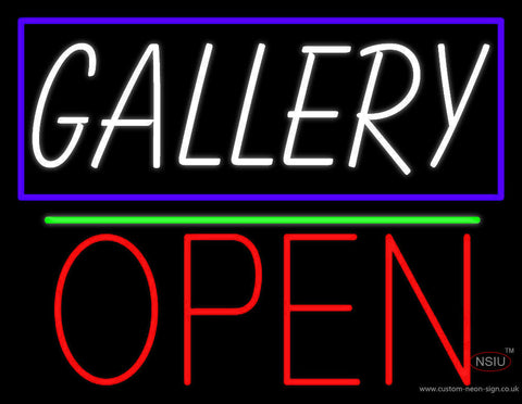 White Gallery With Border Open  Neon Sign