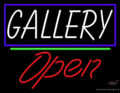 White Gallery With Border Open  Neon Sign