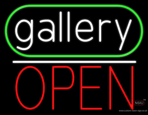 White Letters Gallery With Open  Neon Sign