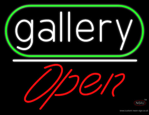 White Letters Gallery With Open  Neon Sign