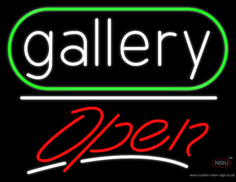 White Letters Gallery With Open  Neon Sign