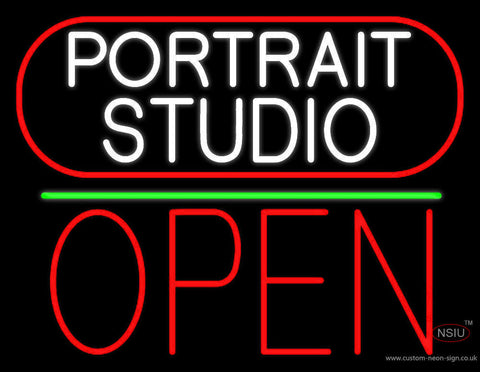 White Portrait Studio Open  Neon Sign 