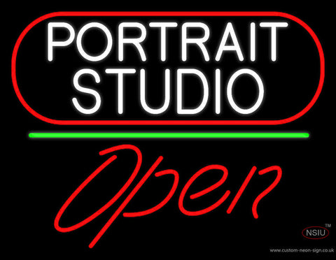 White Portrait Studio Open  Neon Sign 