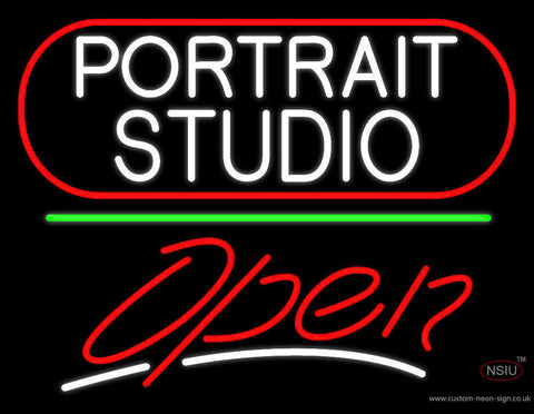 White Portrait Studio Open  Neon Sign 