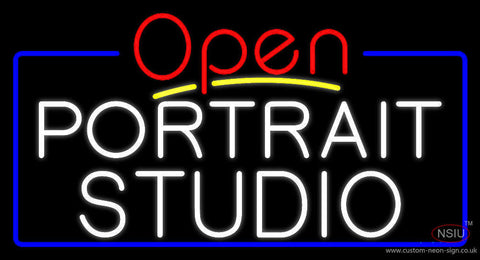 White Portrait Studio Open  Neon Sign 