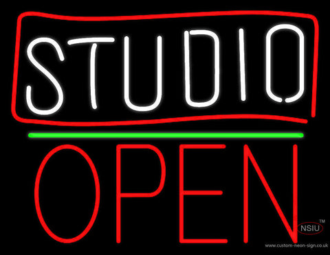 White Studio With Border Open  Neon Sign 