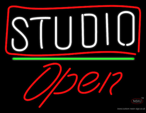 White Studio With Border Open  Neon Sign 