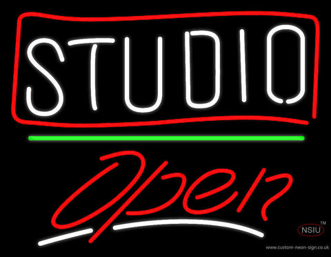 White Studio With Border Open  Neon Sign 